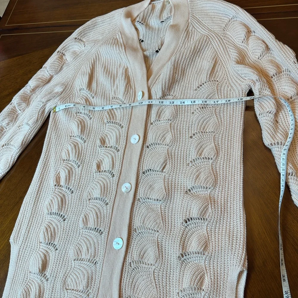 Ellie Tahari 100% Cashmere Long Cable Knit Cardigan Sweater Luxury Neutral - Picture 9 of 13